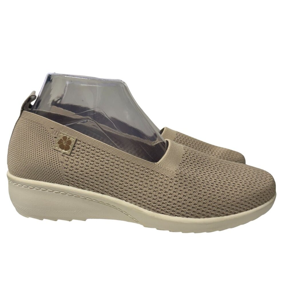 Tommy Bahama Lizzie Wedge Loafer Womens 8.5 Beige Slip On Shoes